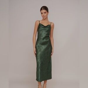 Inspired Hearts Cowl Neck Floral Midi emerald green Dress Size XL